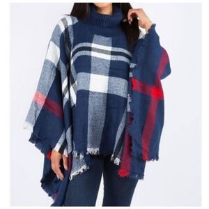 MIRA LUXE NAVY TURTLENECK PONCHO NWT.  One size fits most.